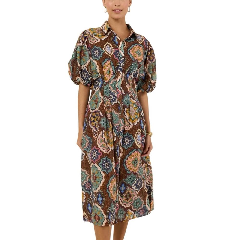 Avara Rebecca Paisley Button Front Midi Dress - M